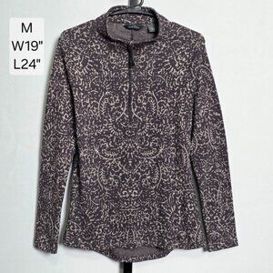 Eddie Bauer 1/4 Zip Pullover Women's M Gray Abstract Print Cotton Blend Mock Nec